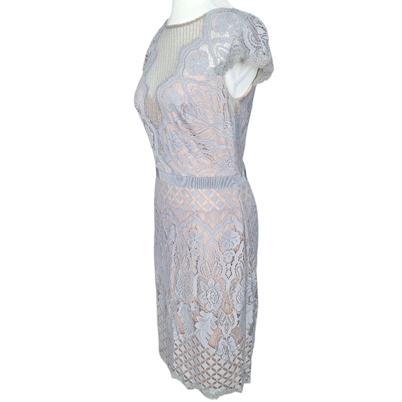 Tadashi Shoji Savita Lace Midi Dress in Gray and Cream Size 6 - Picture 4 of 11